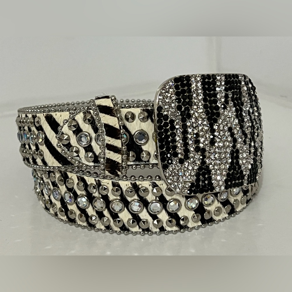 Nocona | Zebra Stripe Horse Hair and Rhinestone Belt - Picture 6 of 11